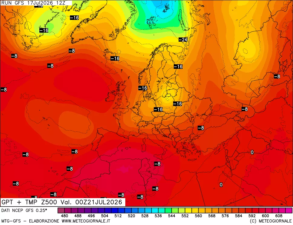 mappa 500 hPa GPT + Temp