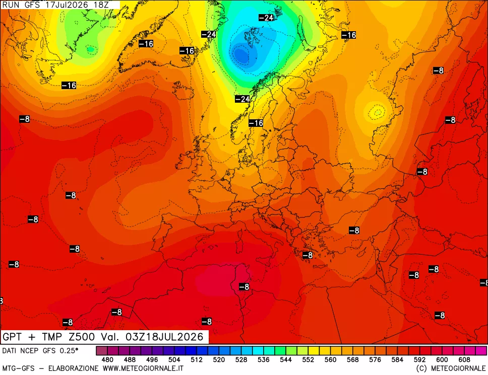 mappa 500 hPa GPT + Temp
