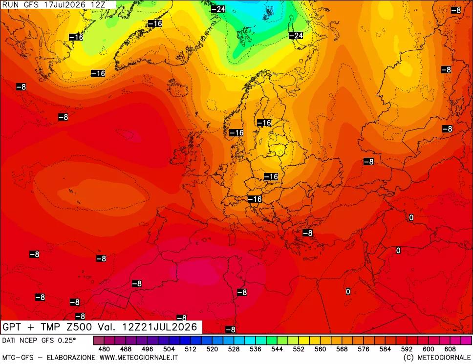 mappa 500 hPa GPT + Temp