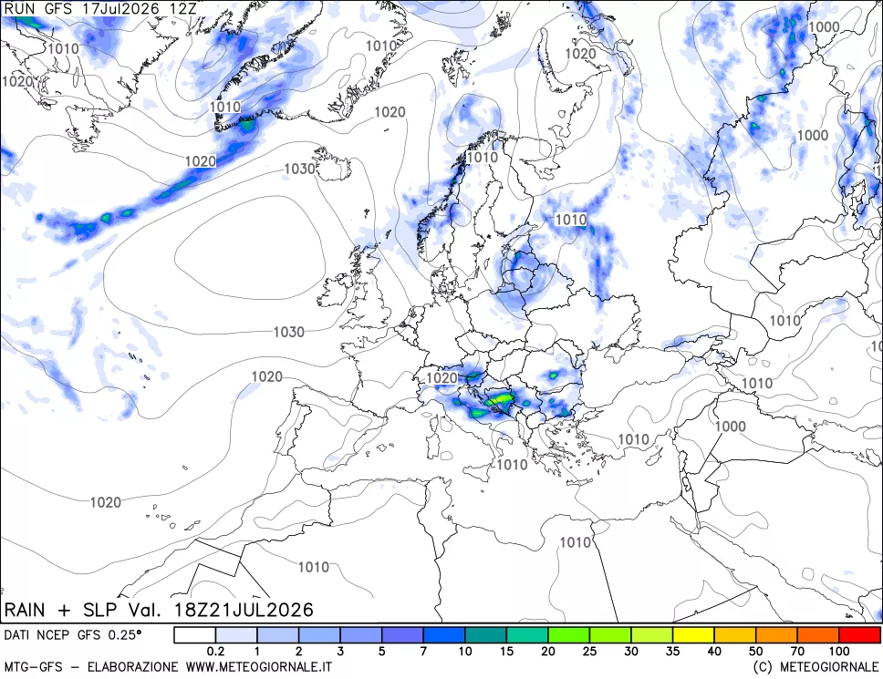 mappa Precipitazioni e pressione SLM
