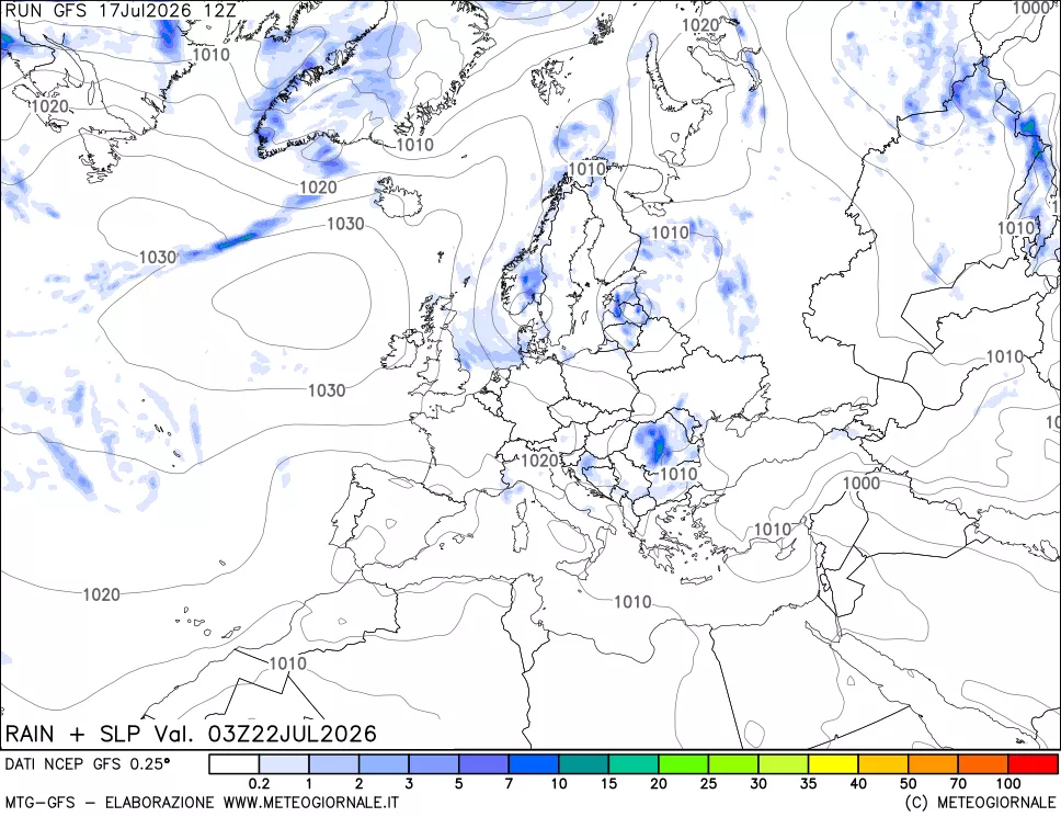 mappa Precipitazioni e pressione SLM