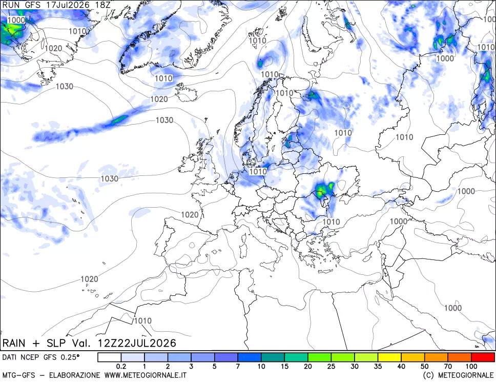mappa Precipitazioni e pressione SLM