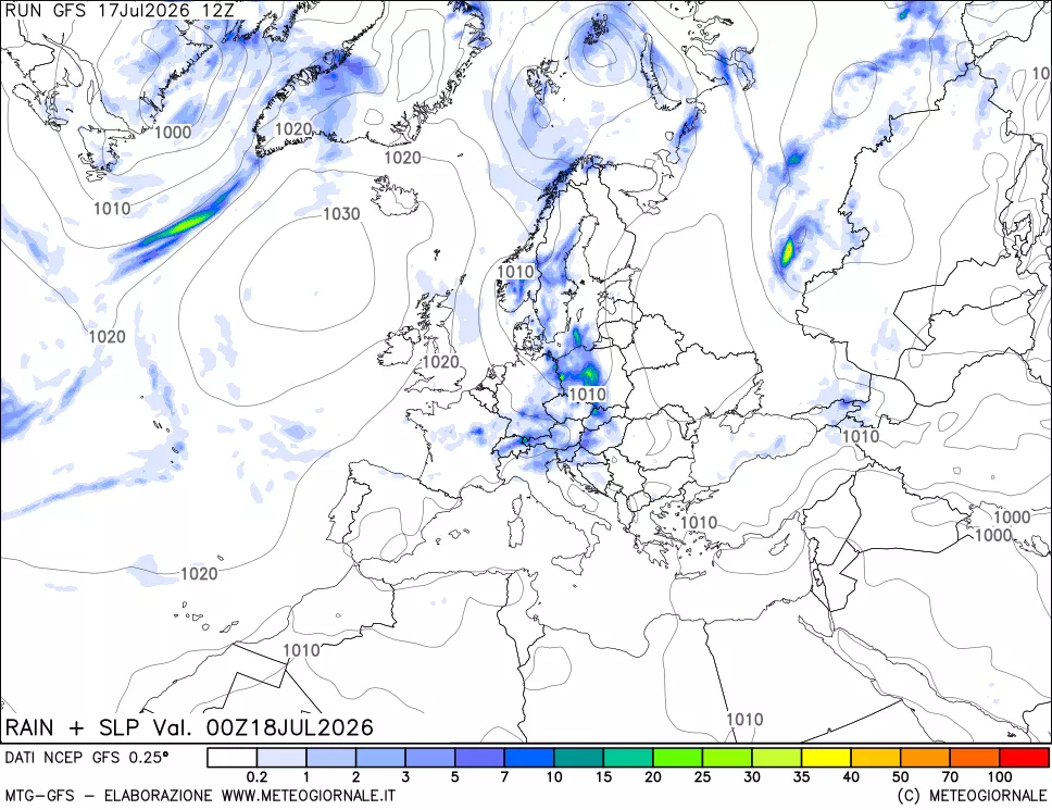 mappa Precipitazioni e pressione SLM