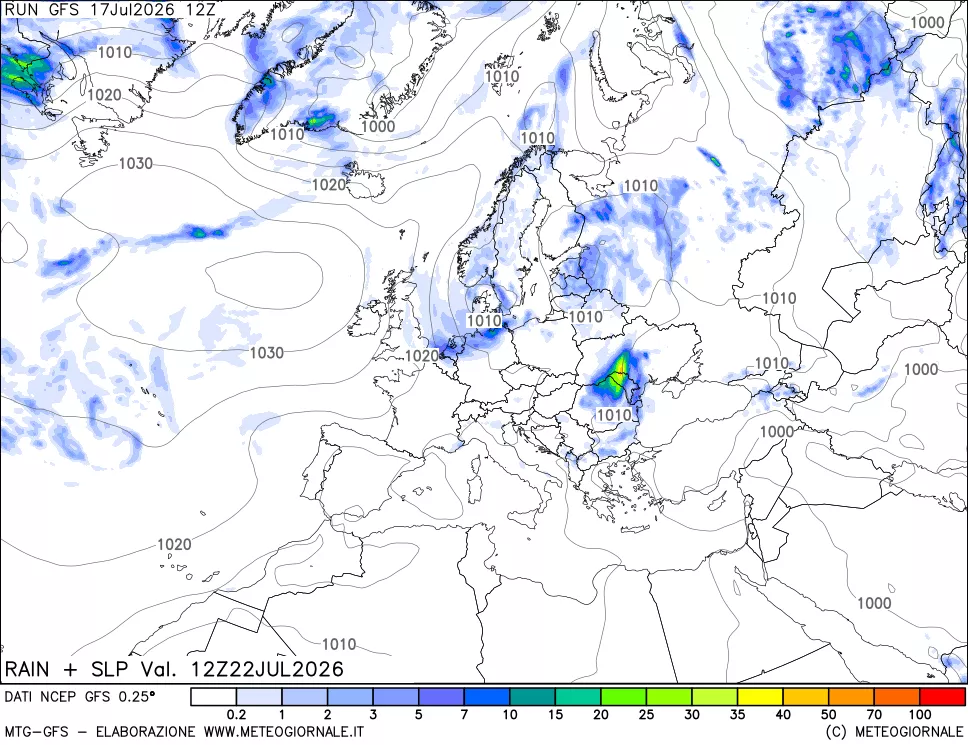 mappa Precipitazioni e pressione SLM