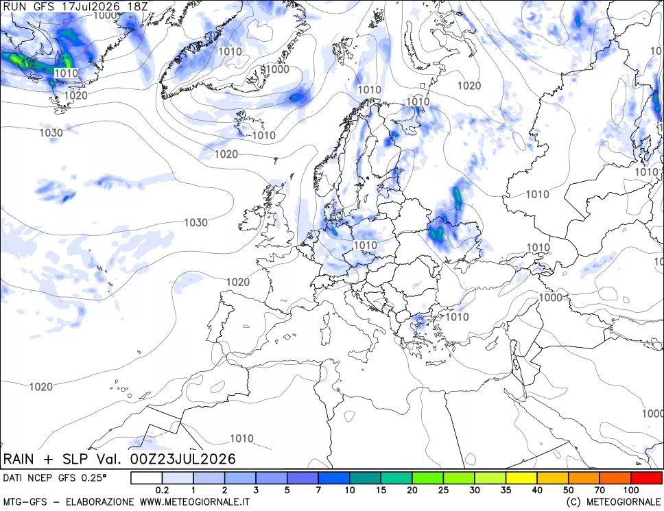 mappa Precipitazioni e pressione SLM