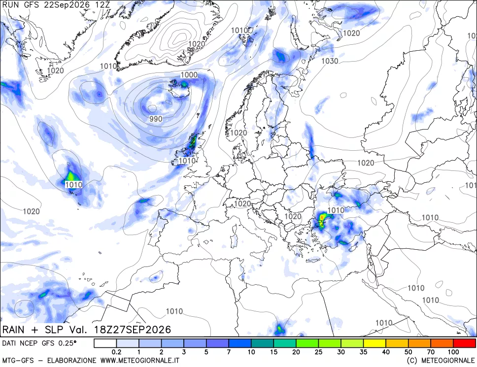 mappa Precipitazioni e pressione SLM