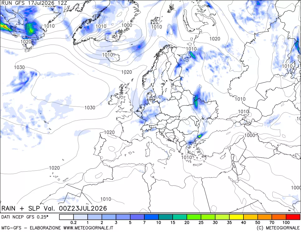 mappa Precipitazioni e pressione SLM