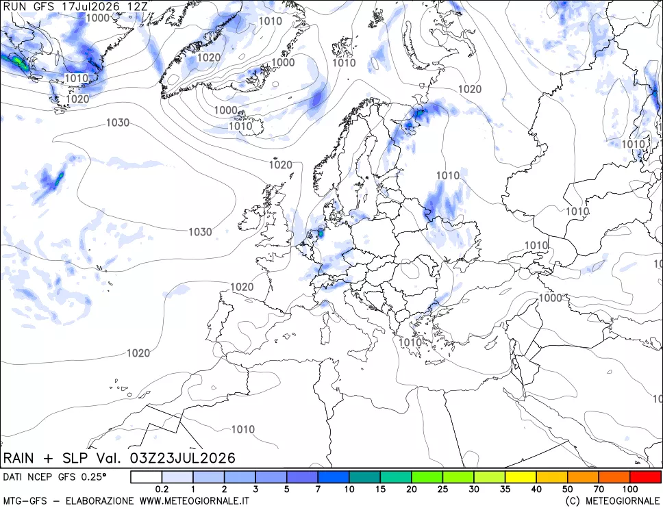 mappa Precipitazioni e pressione SLM