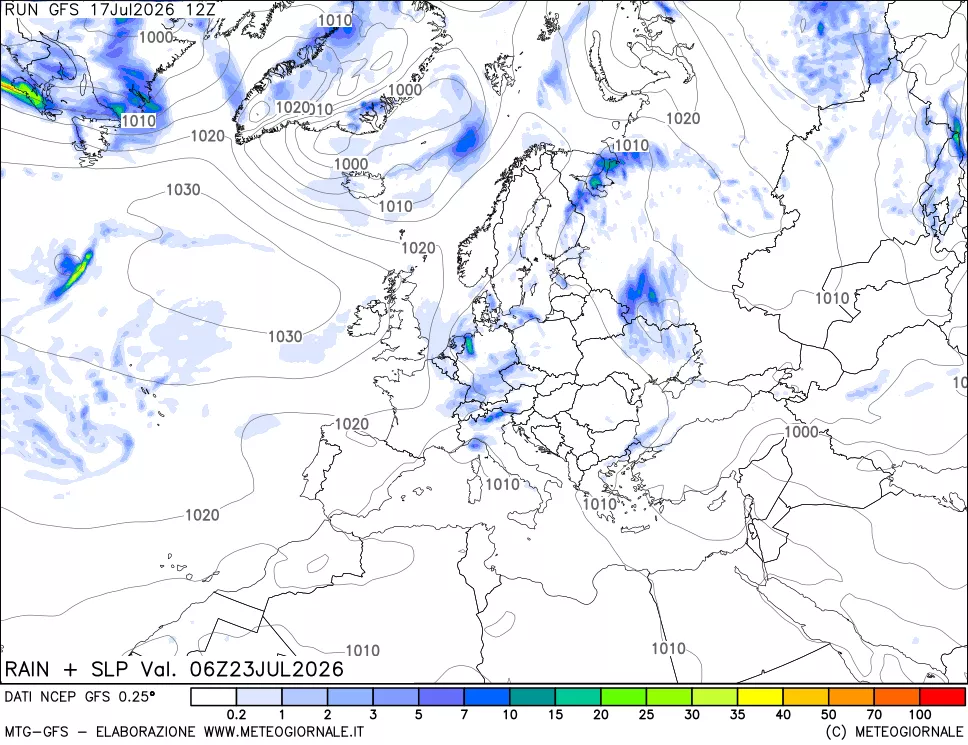mappa Precipitazioni e pressione SLM