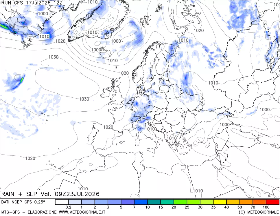 mappa Precipitazioni e pressione SLM