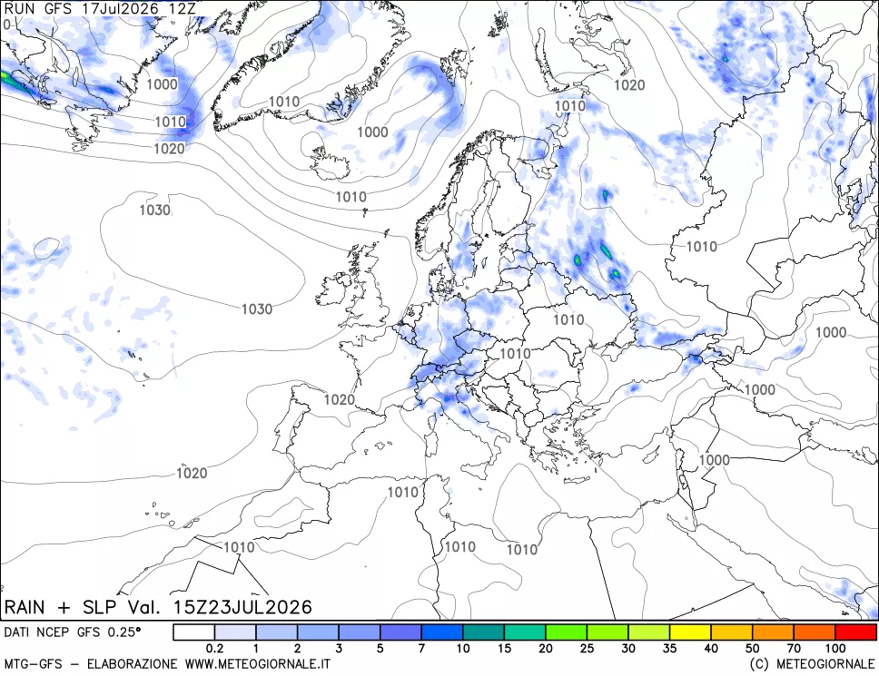mappa Precipitazioni e pressione SLM