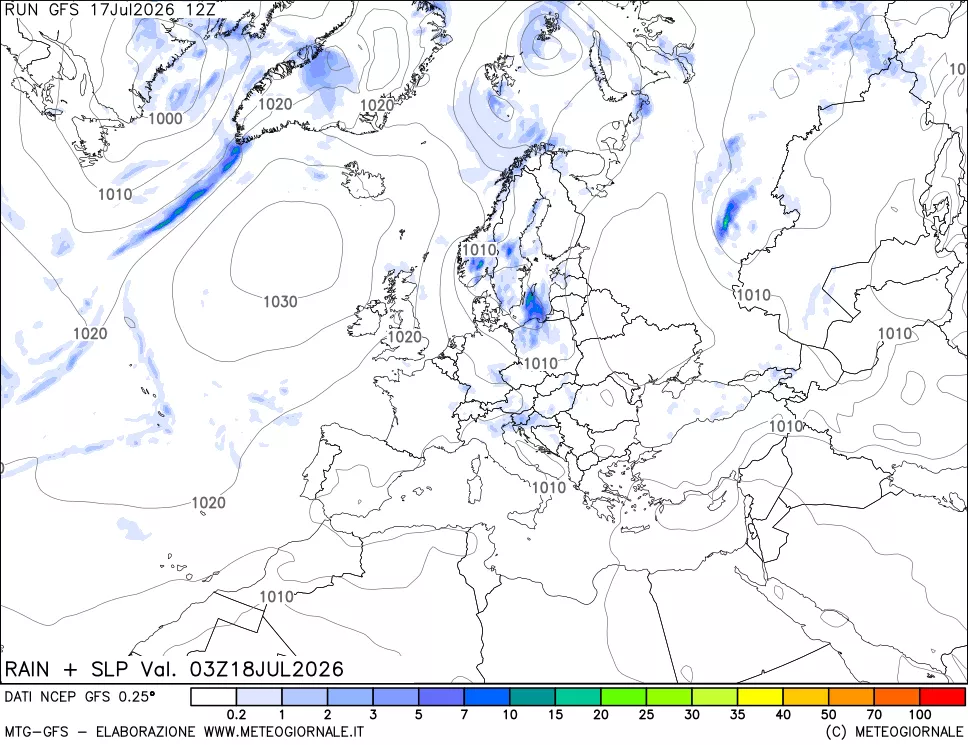 mappa Precipitazioni e pressione SLM