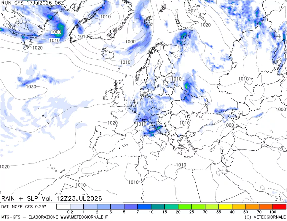 mappa Precipitazioni e pressione SLM