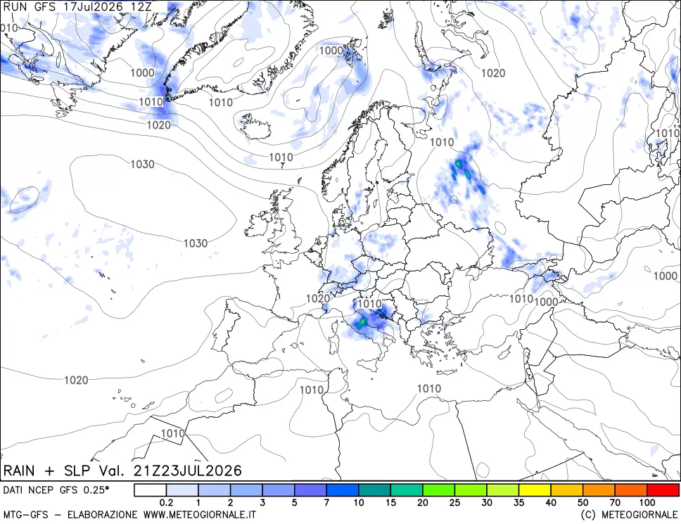 mappa Precipitazioni e pressione SLM