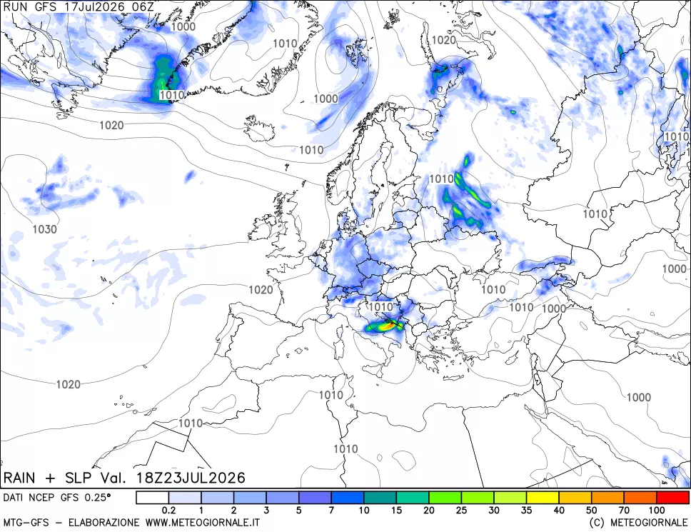 mappa Precipitazioni e pressione SLM