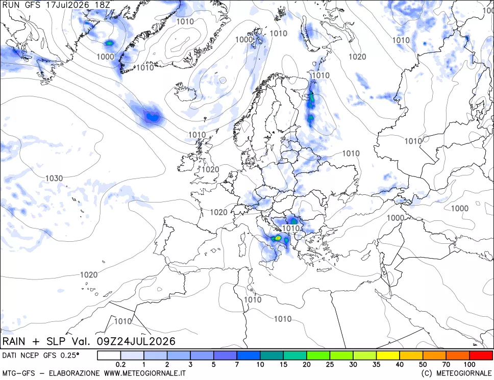 mappa Precipitazioni e pressione SLM