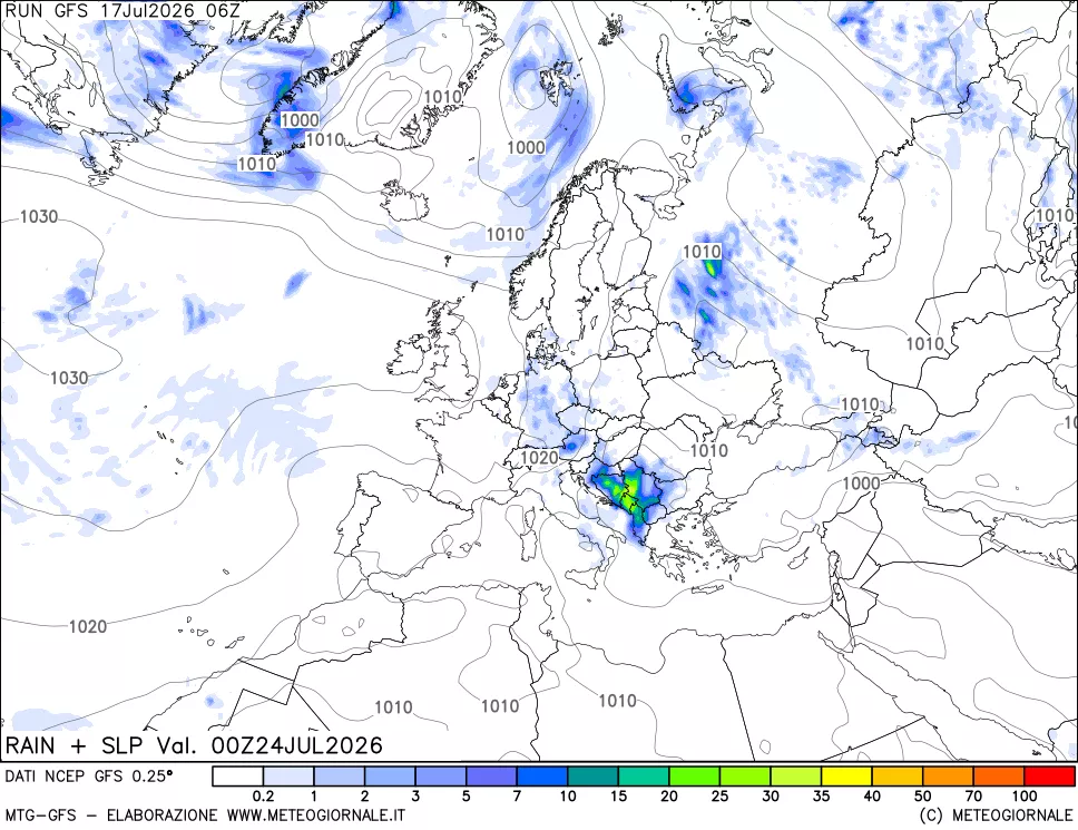mappa Precipitazioni e pressione SLM