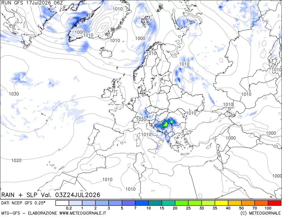 mappa Precipitazioni e pressione SLM