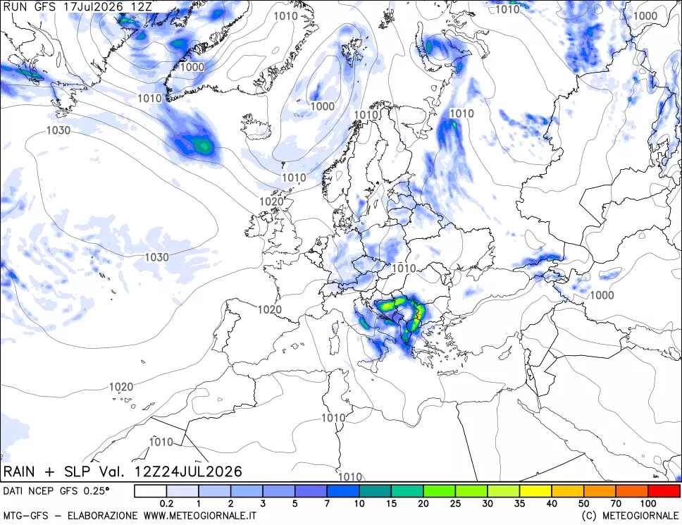 mappa Precipitazioni e pressione SLM