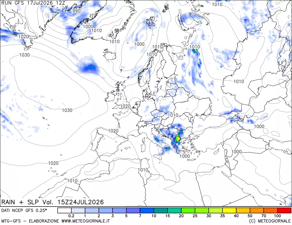 mappa Precipitazioni e pressione SLM