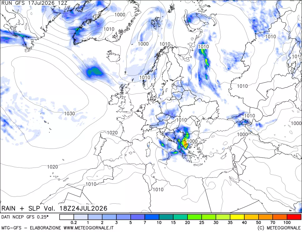mappa Precipitazioni e pressione SLM