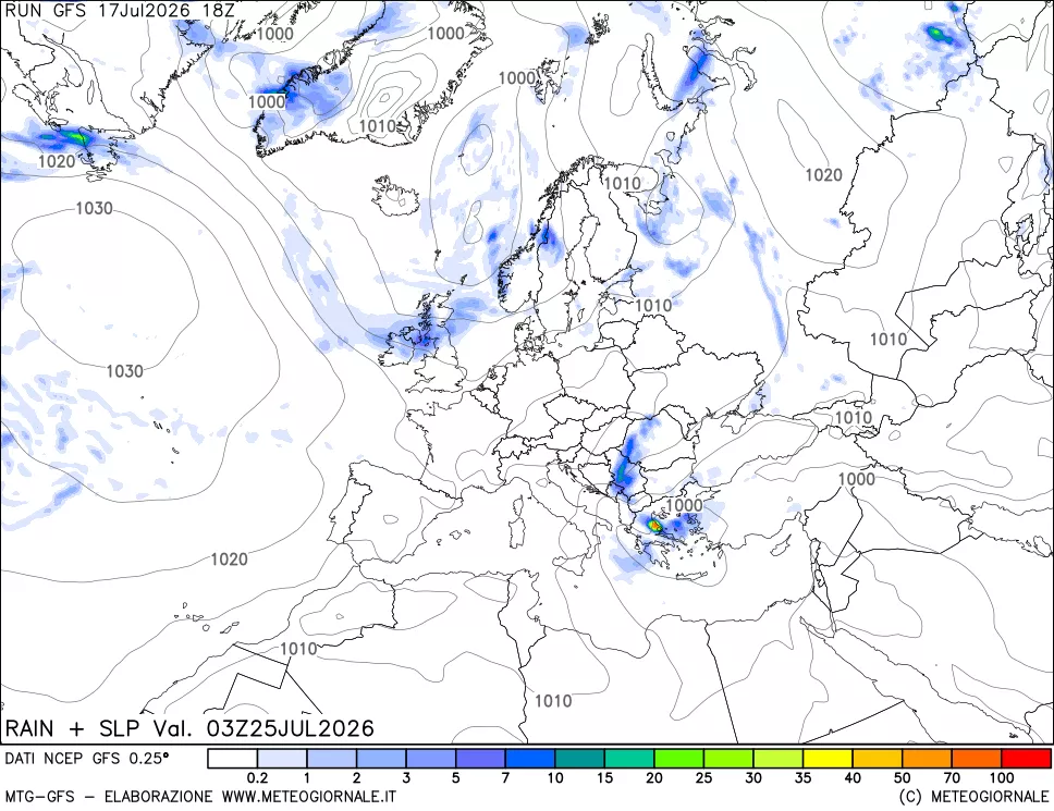 mappa Precipitazioni e pressione SLM