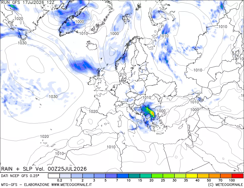 mappa Precipitazioni e pressione SLM