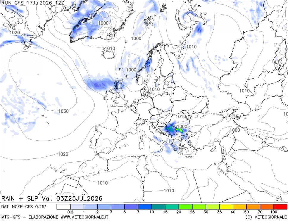 mappa Precipitazioni e pressione SLM