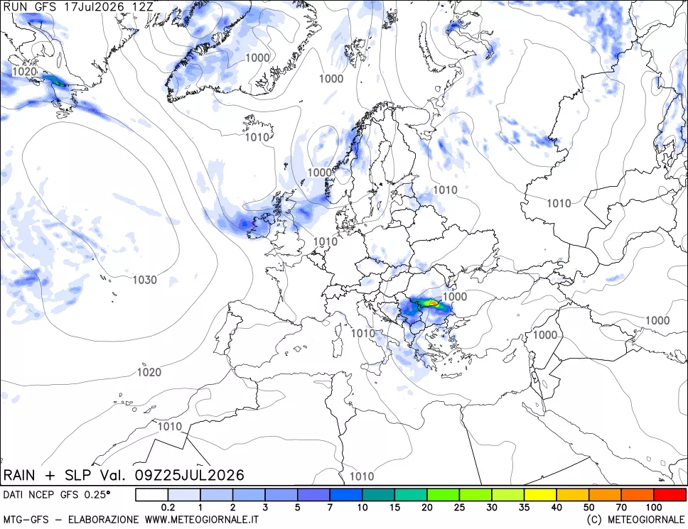 mappa Precipitazioni e pressione SLM