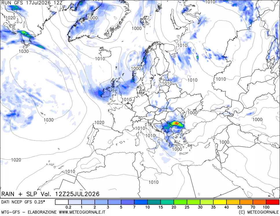 mappa Precipitazioni e pressione SLM