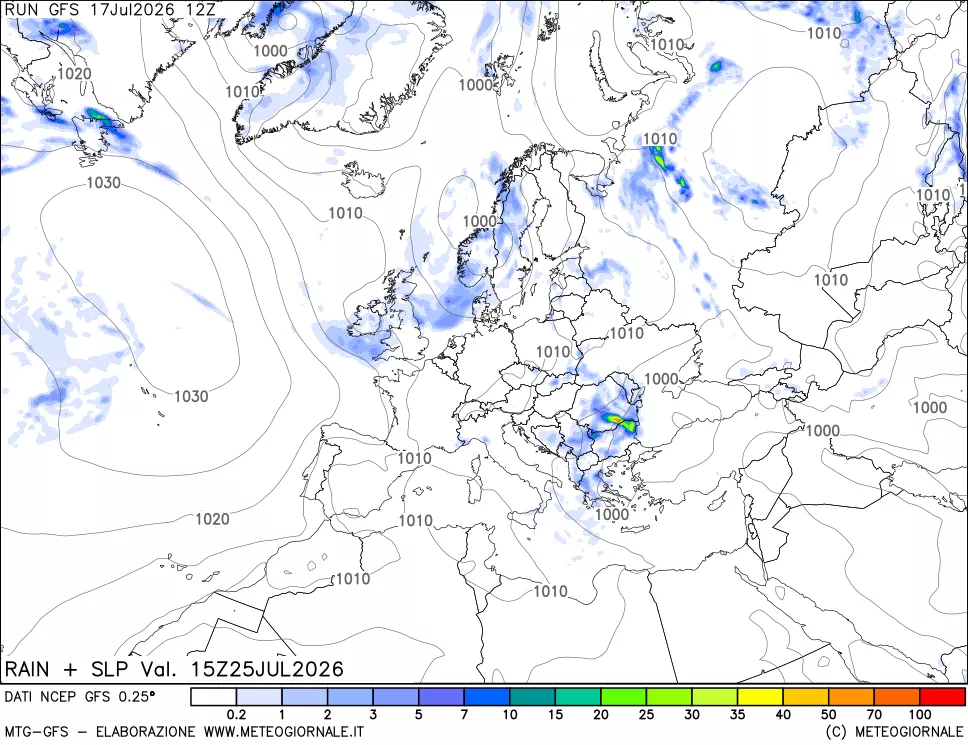 mappa Precipitazioni e pressione SLM