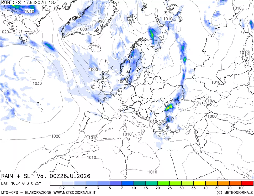 mappa Precipitazioni e pressione SLM