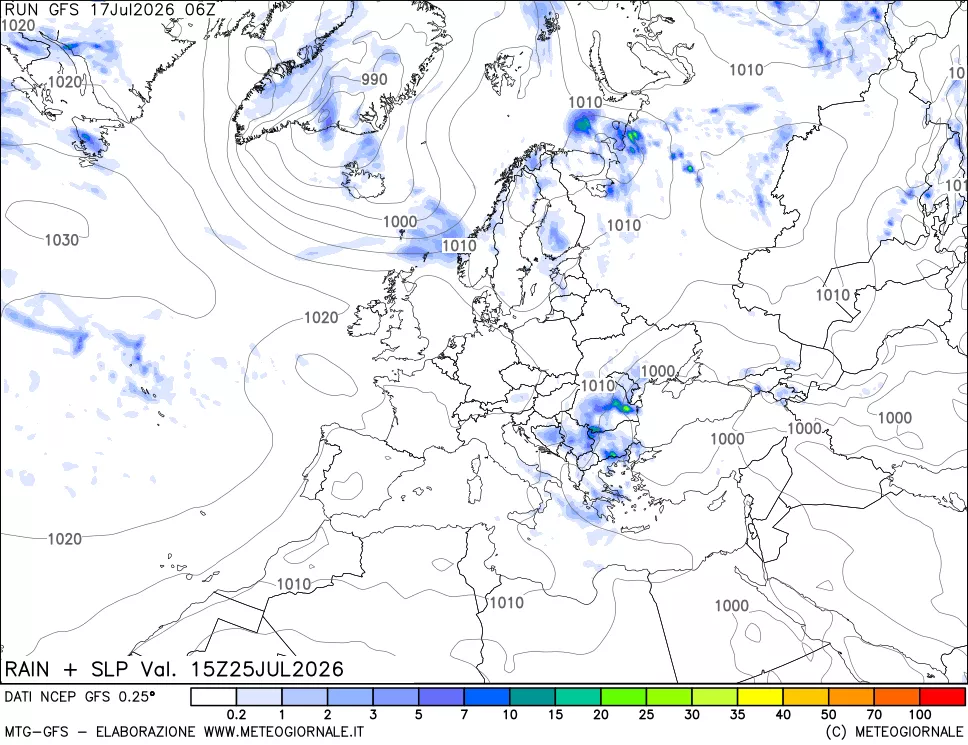 mappa Precipitazioni e pressione SLM