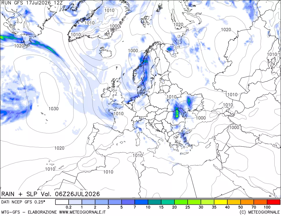 mappa Precipitazioni e pressione SLM