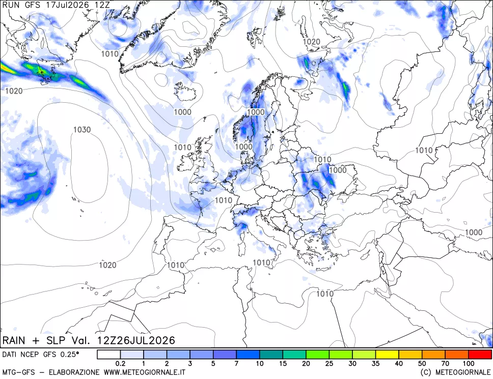 mappa Precipitazioni e pressione SLM