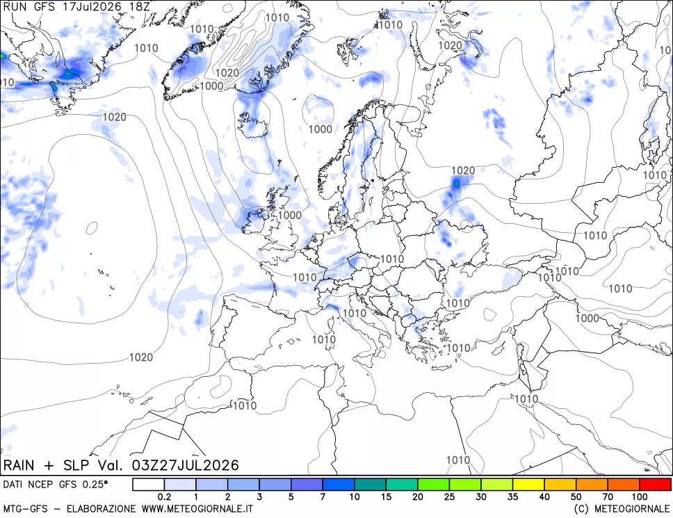 mappa Precipitazioni e pressione SLM