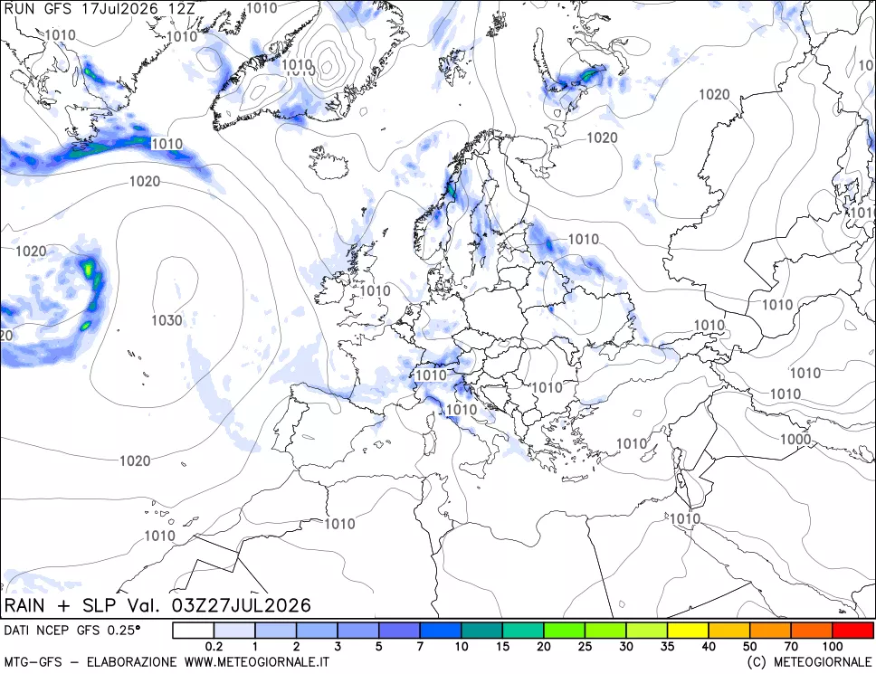 mappa Precipitazioni e pressione SLM