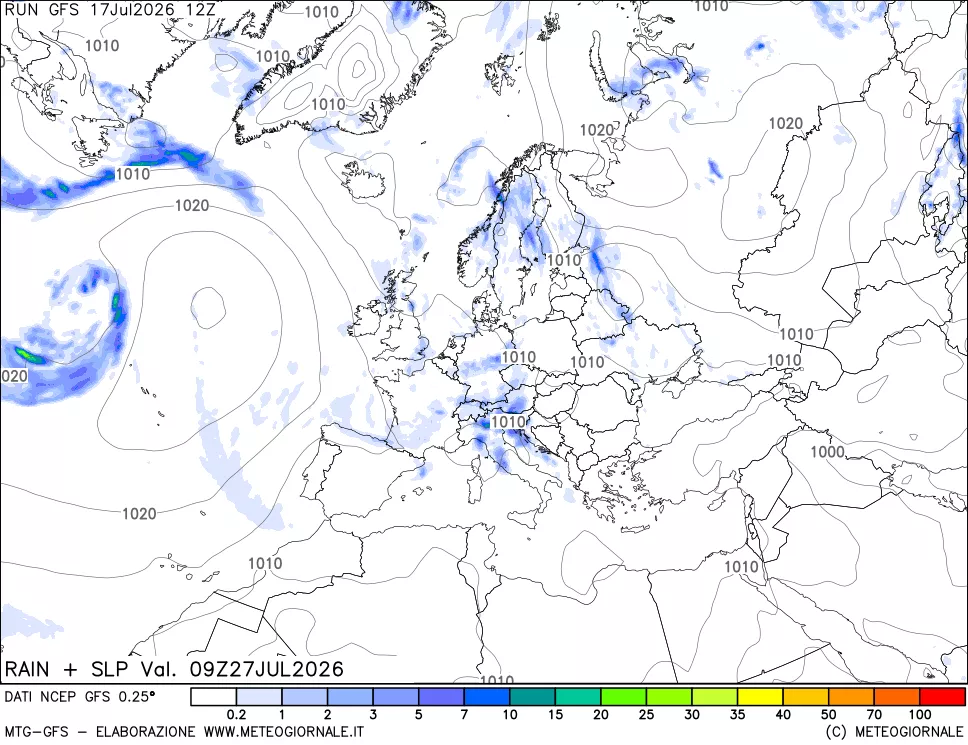 mappa Precipitazioni e pressione SLM