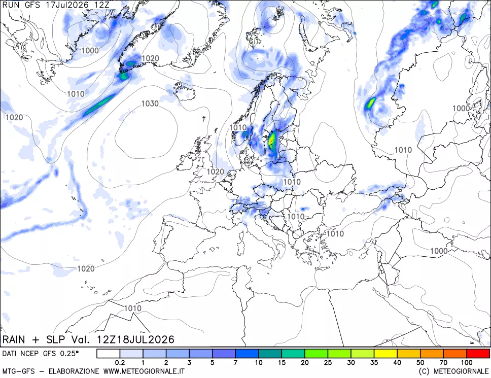 mappa Precipitazioni e pressione SLM