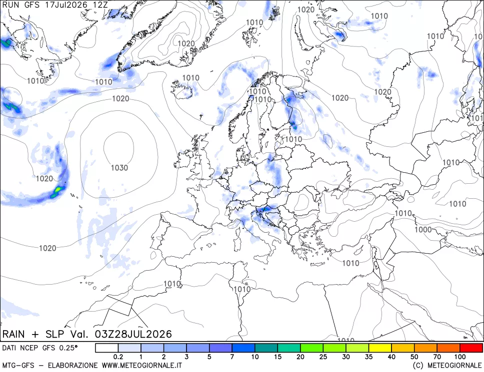 mappa Precipitazioni e pressione SLM