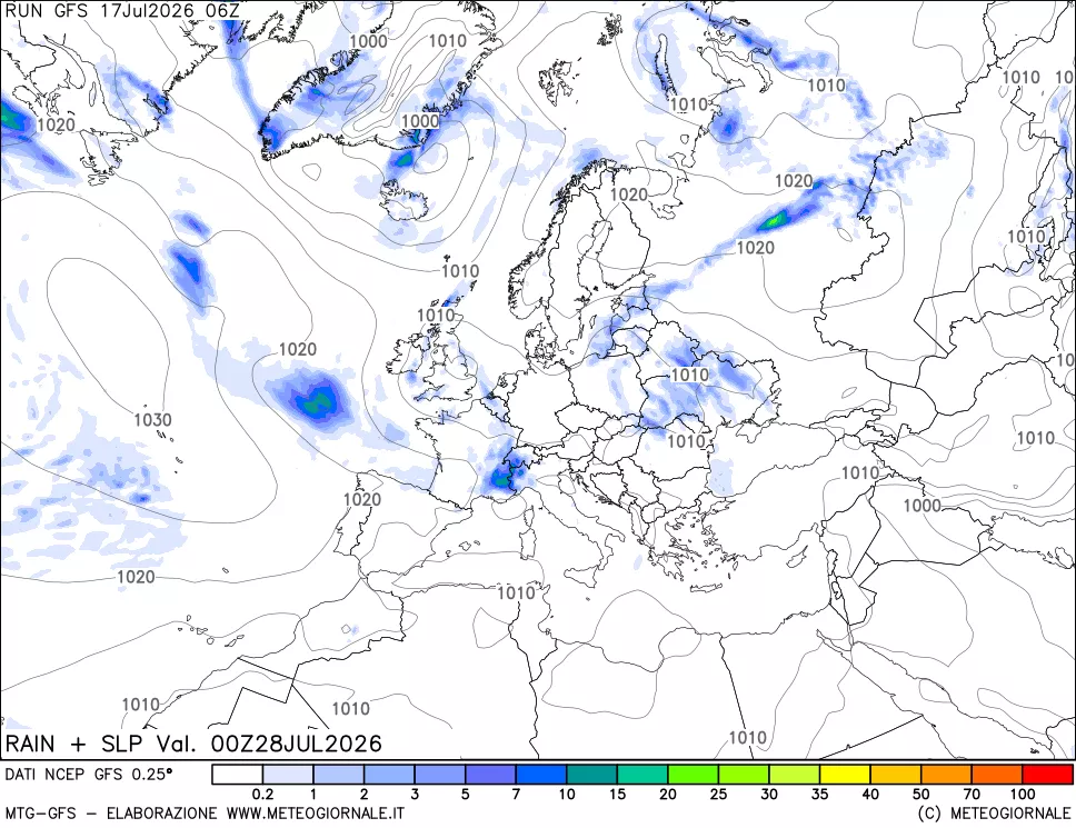mappa Precipitazioni e pressione SLM