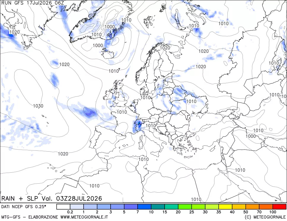 mappa Precipitazioni e pressione SLM