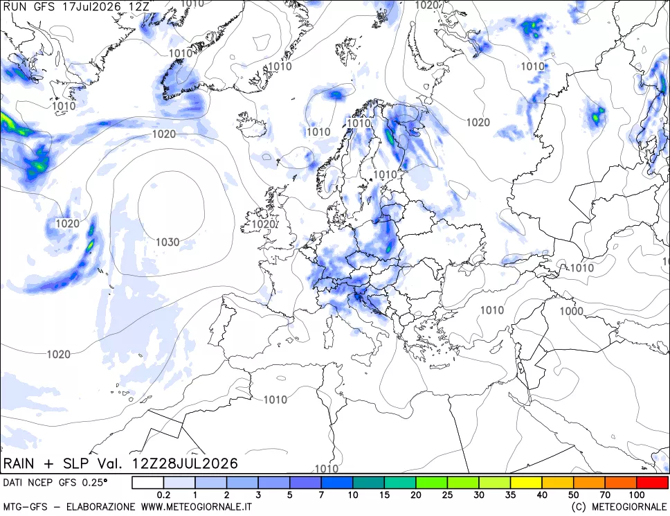 mappa Precipitazioni e pressione SLM