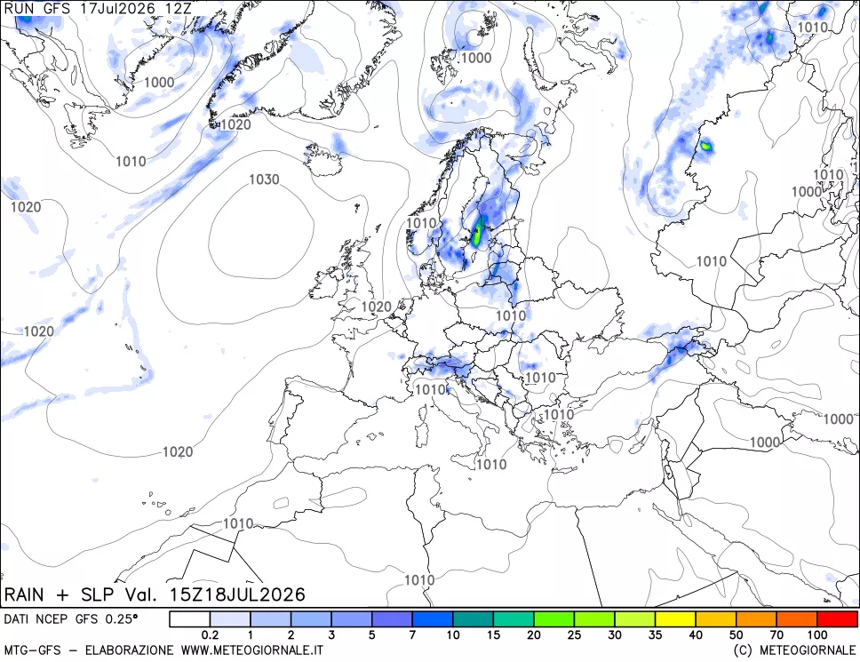 mappa Precipitazioni e pressione SLM