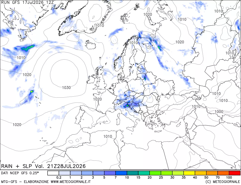 mappa Precipitazioni e pressione SLM