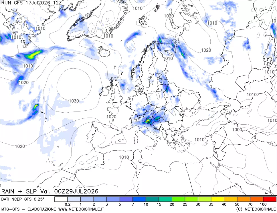 mappa Precipitazioni e pressione SLM