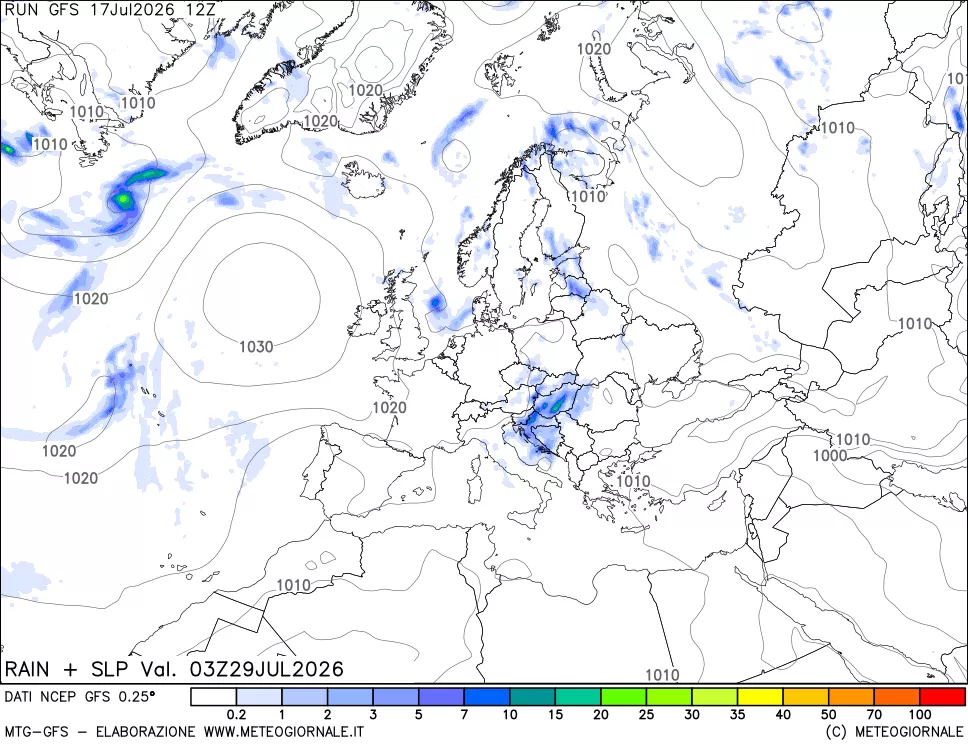mappa Precipitazioni e pressione SLM