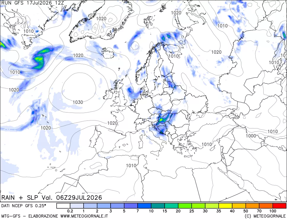 mappa Precipitazioni e pressione SLM