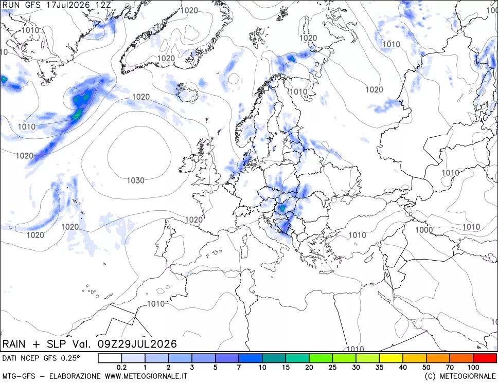 mappa Precipitazioni e pressione SLM