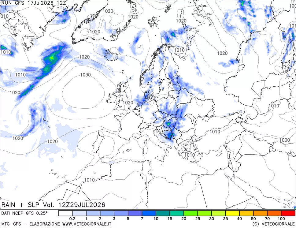 mappa Precipitazioni e pressione SLM